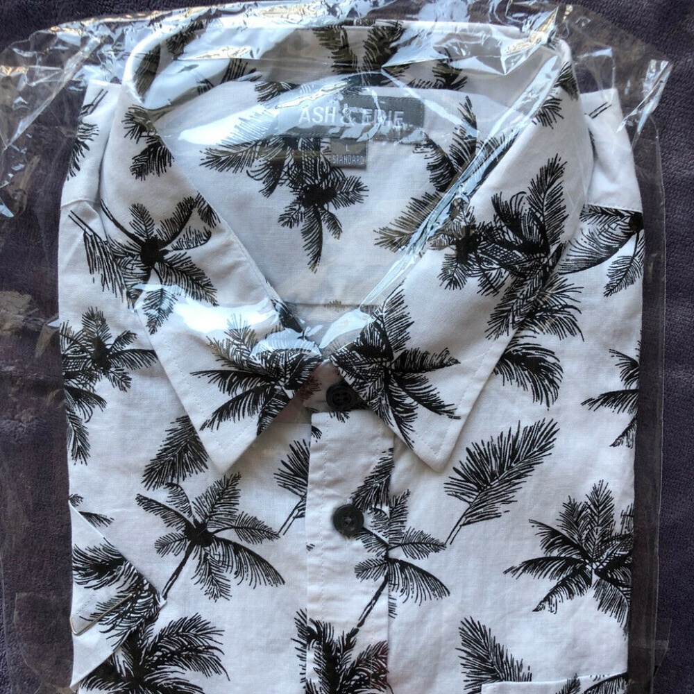 New Short Sleeve Shirt with Palm Trees- Ash & Erie